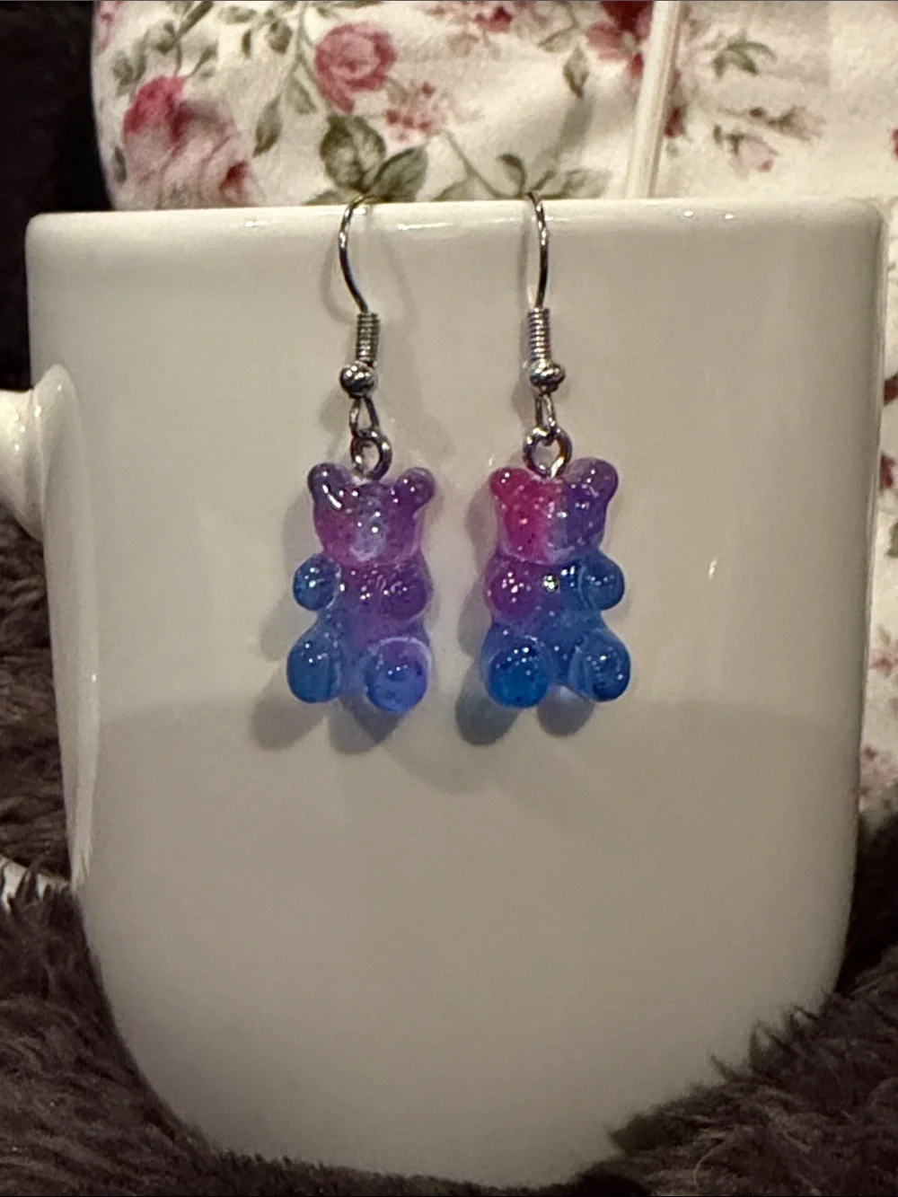 Purple and Blue Gummy Bear Dangle Earrings